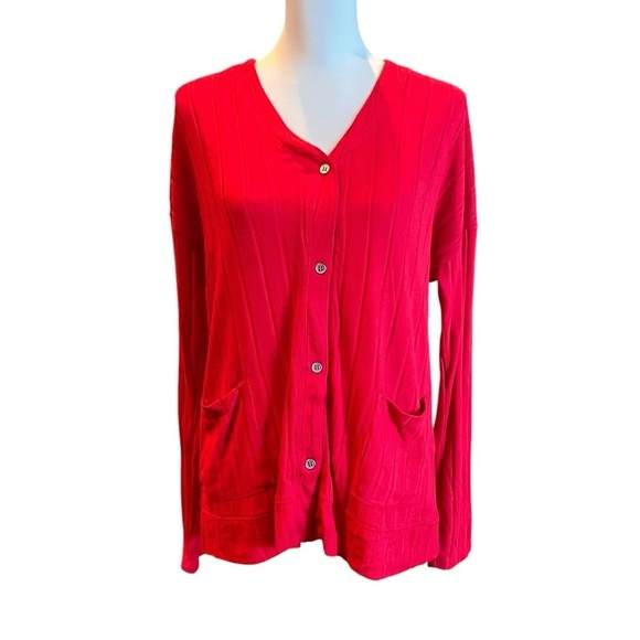 NWOT Jaclyn Intimates Women's Red Cardigan Sweater size medium - Picture 4 of 9